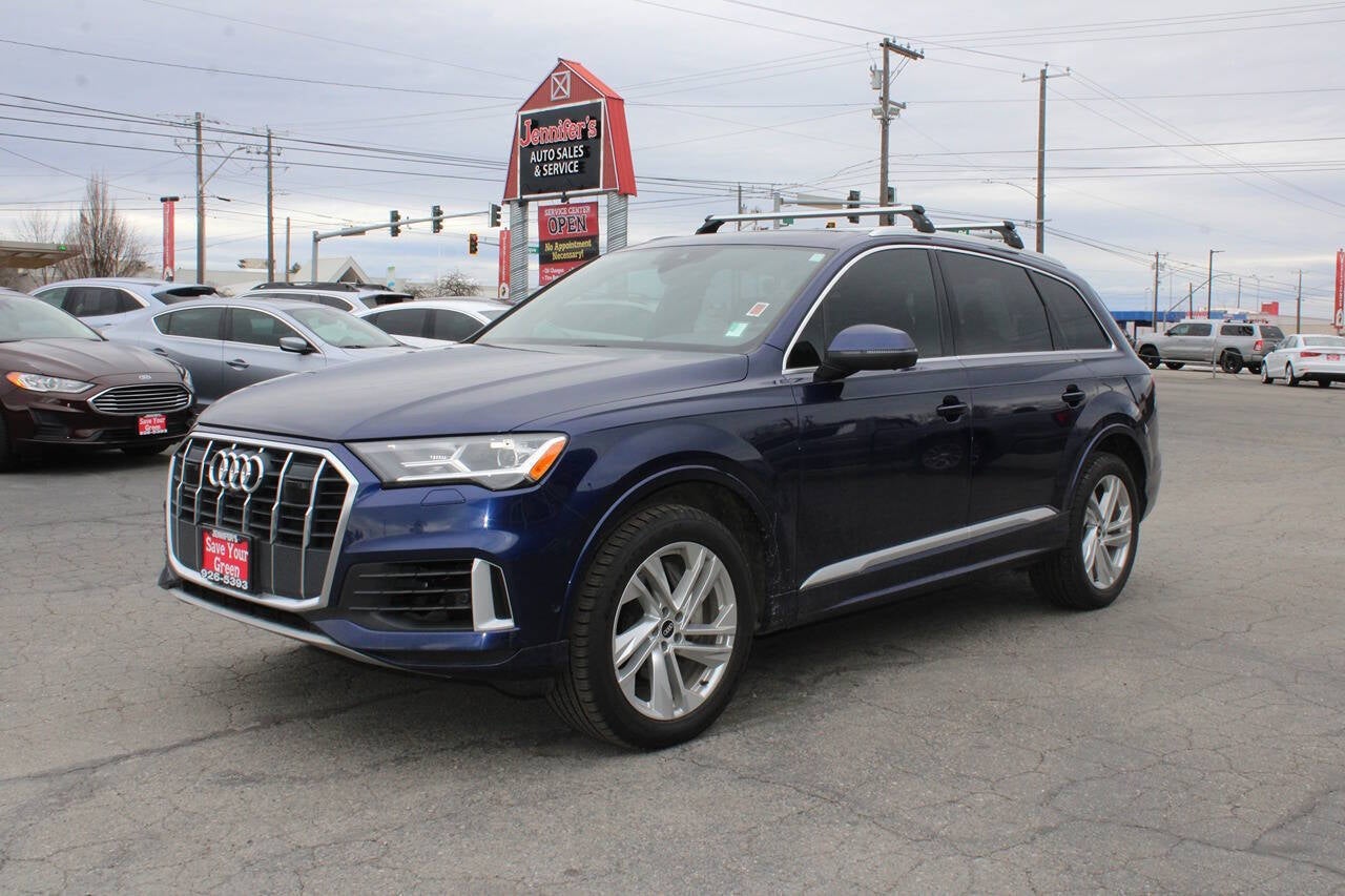 2021 Audi Q7 quattro Premium Plus 45 TFSI AWD 4dr SUV in Galaxy Blue Metallic — front three-quarter view